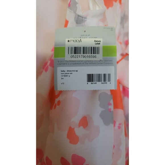 3M Carters Baby Floral Sleeveless Dress W/ Bloomers Polyester Pink/White 2-Piece - Picture 4 of 7